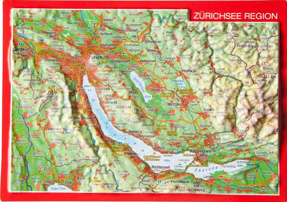 GEORELIEF ZÜRICHSEE 3D-Postkarte - Hauptansicht