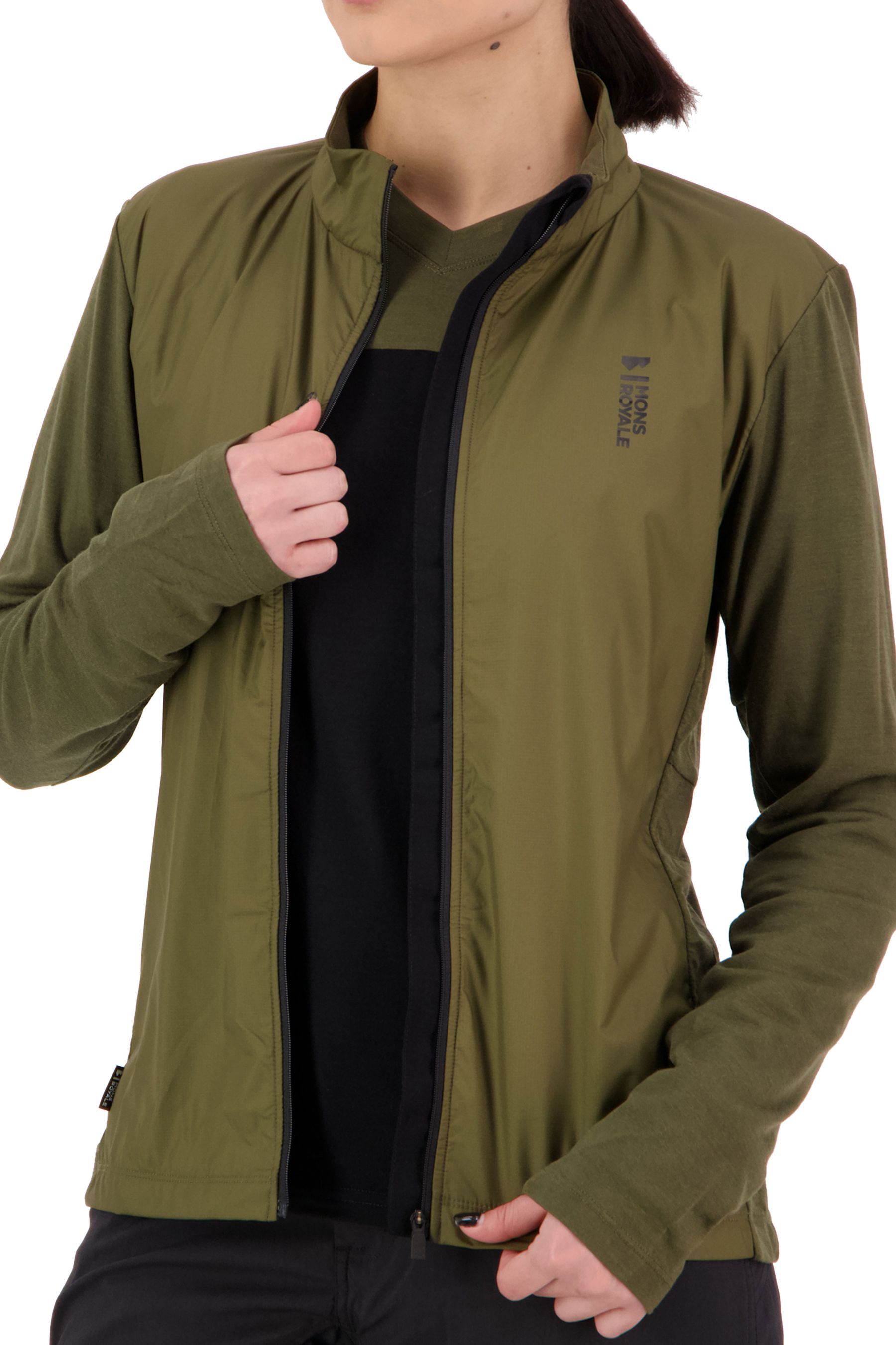 REDWOOD WIND Damen-Merino-Langarmtrikot mit Windschutz / dark olive / L