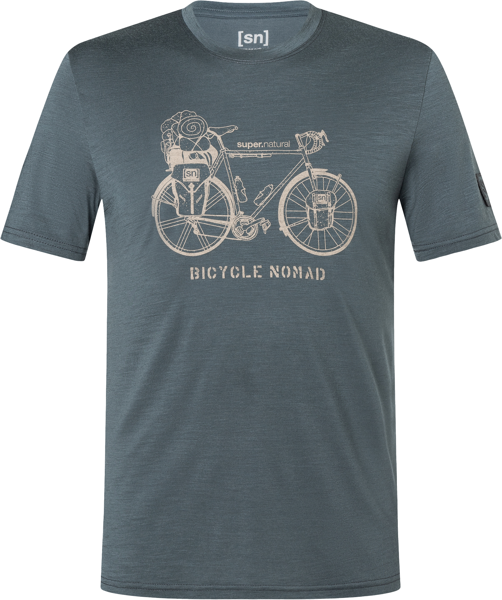 BICYCLE NOMAD BIO Herren-Kurzarm-Merino-Shirt / turbulence blue/vintage khaki melange / M