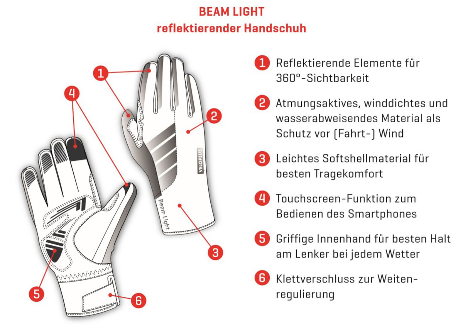 BEAM LIGHT reflektierende Unisex-Softshell-Handschuhe / silber / 3XL=12