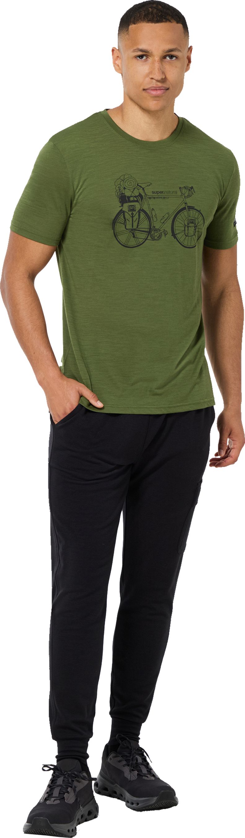 WANDER WHEEL Herren-Kurzarm-Merino-Shirt / chive/jet  / L