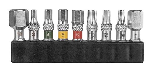 BIT-SET mit 9 Bits / silber / 3/4/5/6/8/10mm, T20/T25/T30