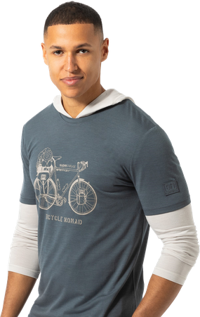 BICYCLE NOMAD BIO Herren-Kurzarm-Merino-Shirt / turbulence blue/vintage khaki melange / M