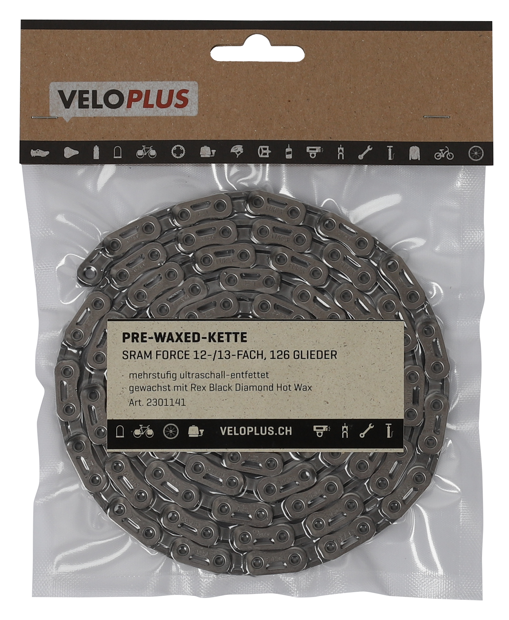 PRE-WAXED-KETTE / silber / Sram Force 12-/13fach, 126 Glieder