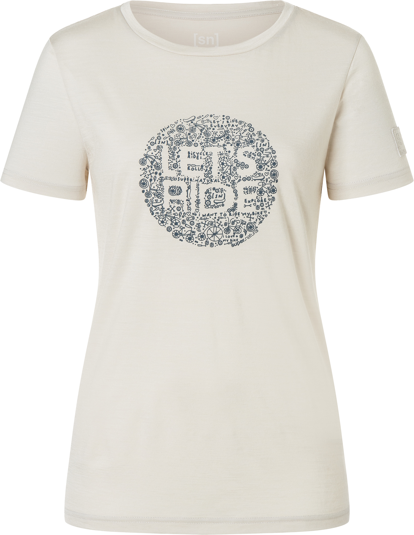 LETS RIDE BIO Damen-Kurzarm-Merino-Shirt / white stone melange/flint stone / XS