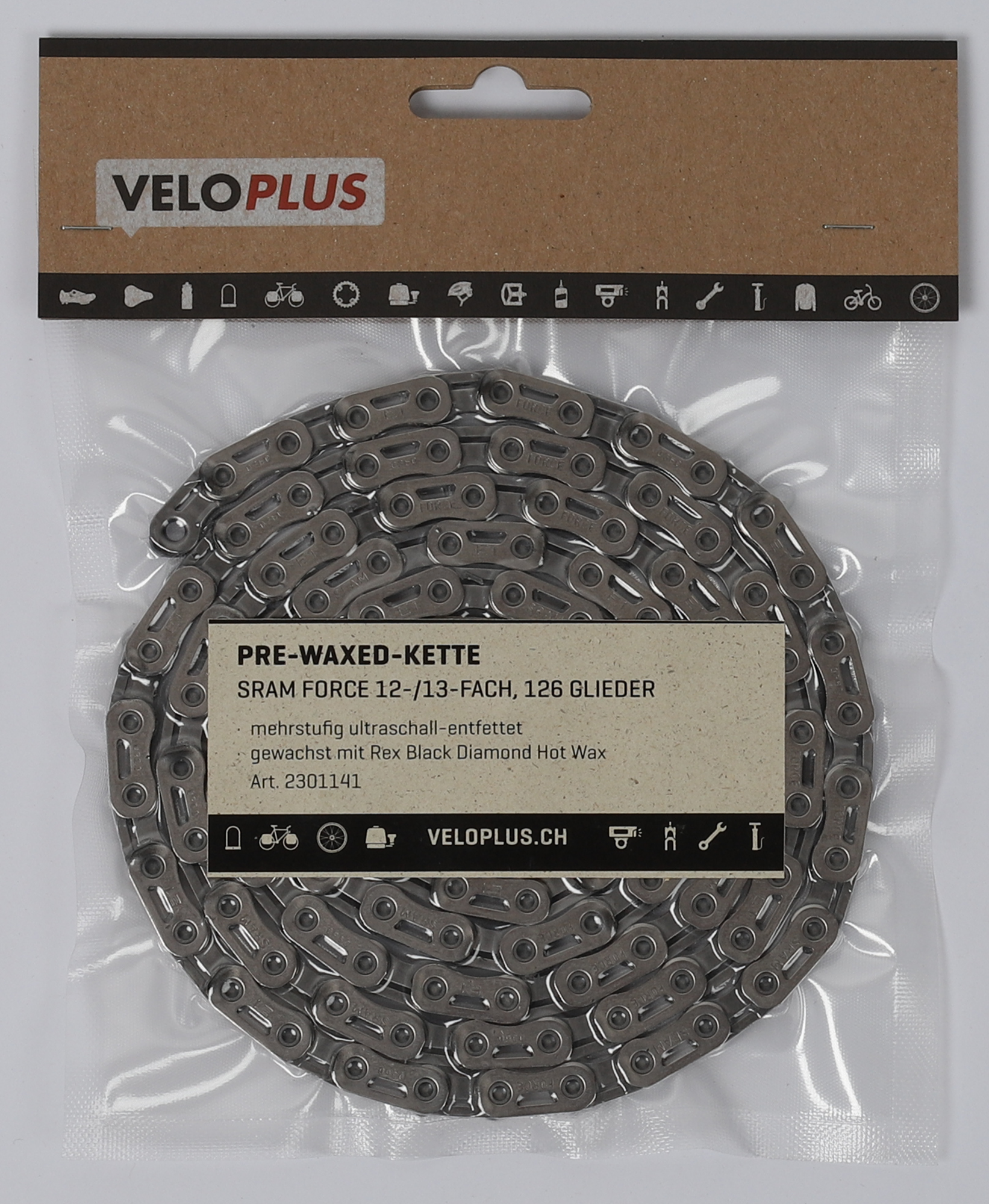 PRE-WAXED-KETTE / silber / Sram Force 12-/13fach, 126 Glieder