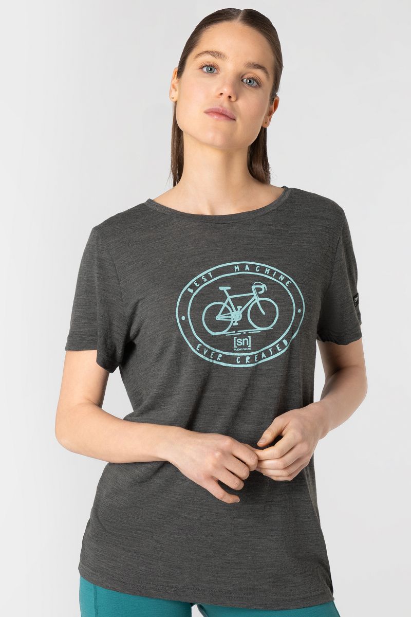 MAQUINA Damen-Kurzarm-Merino-Shirt / pirate grey melange / M